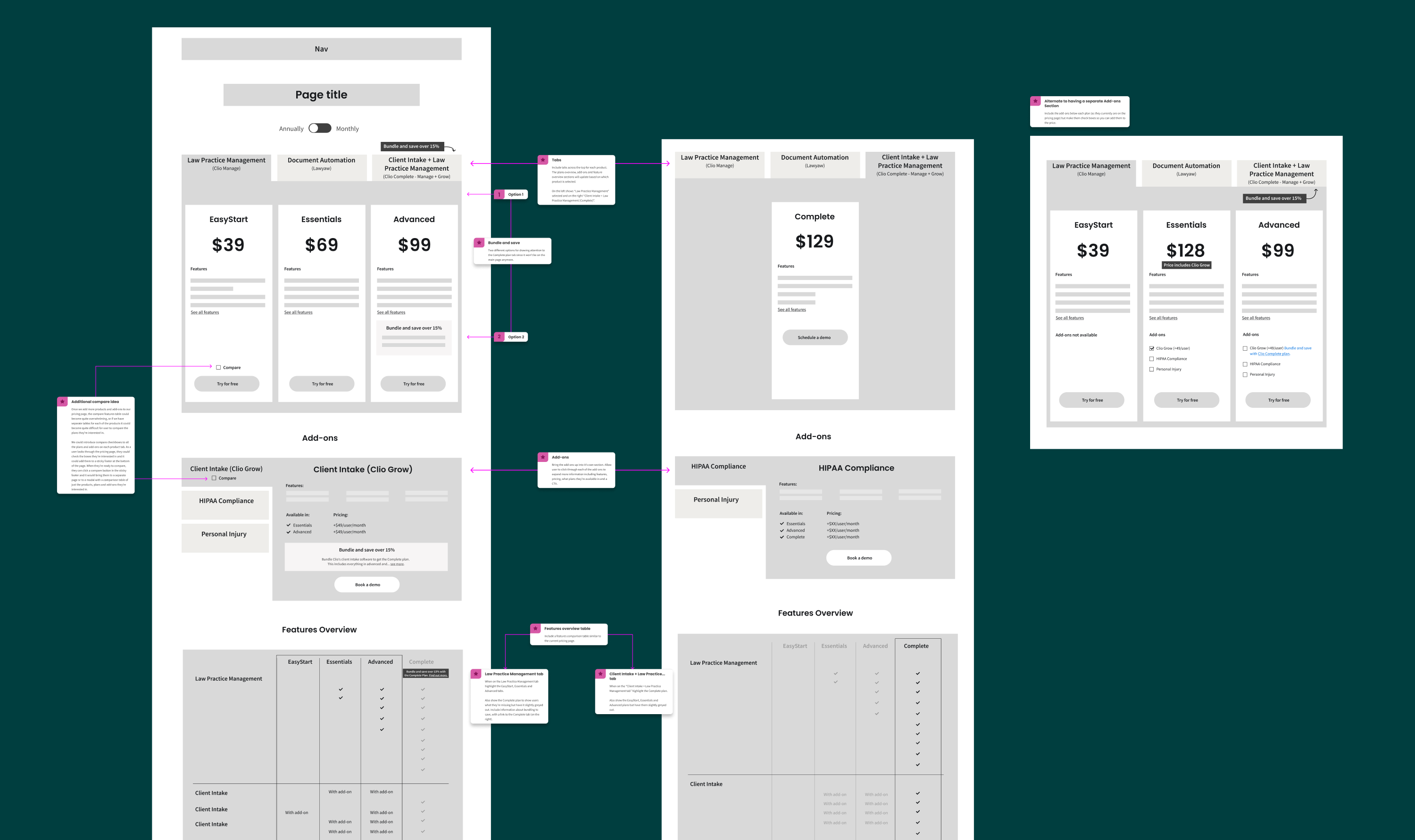Pricing page first wireframe