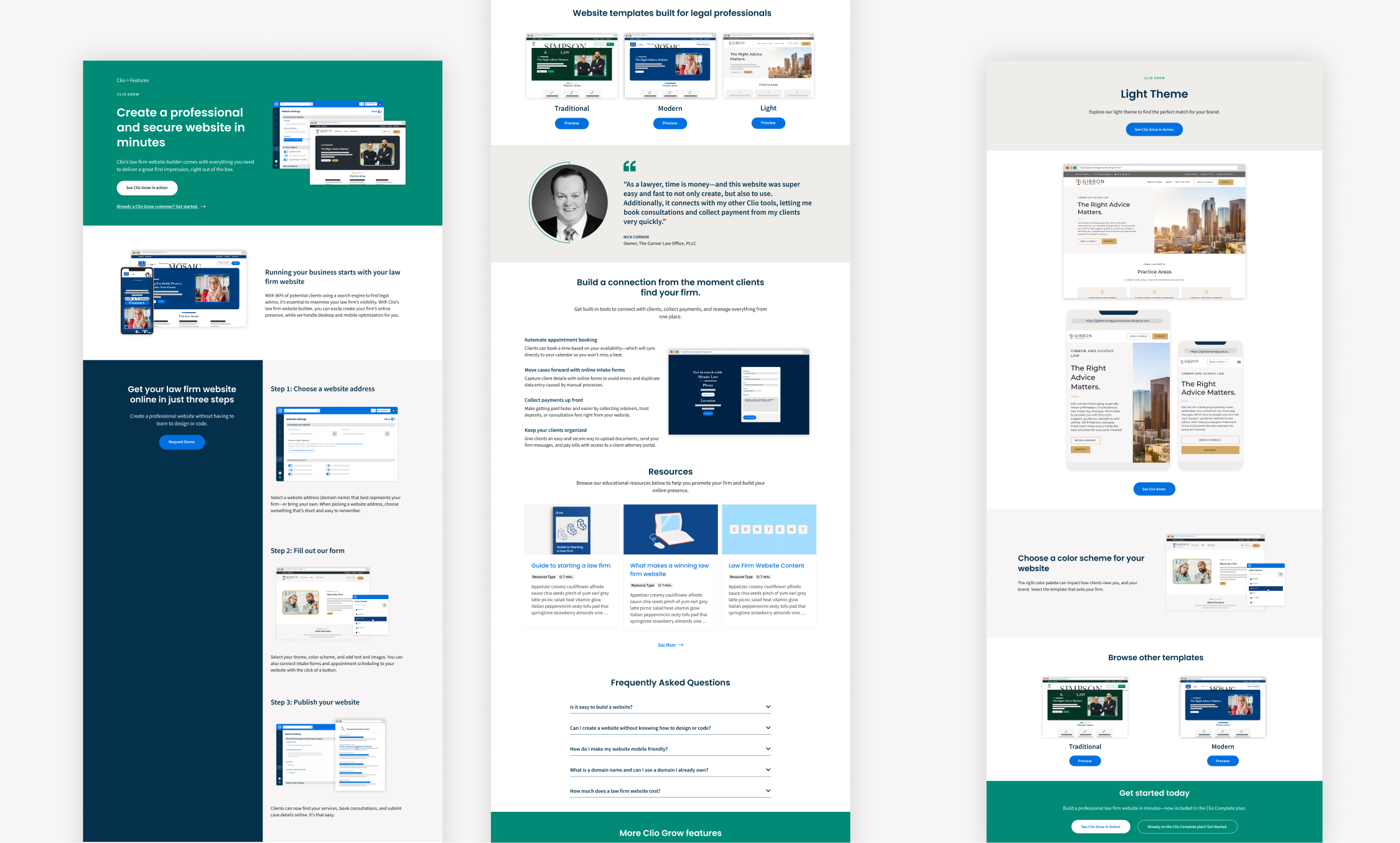 On the left is the website builder feature page and on the right is the theme specific page.