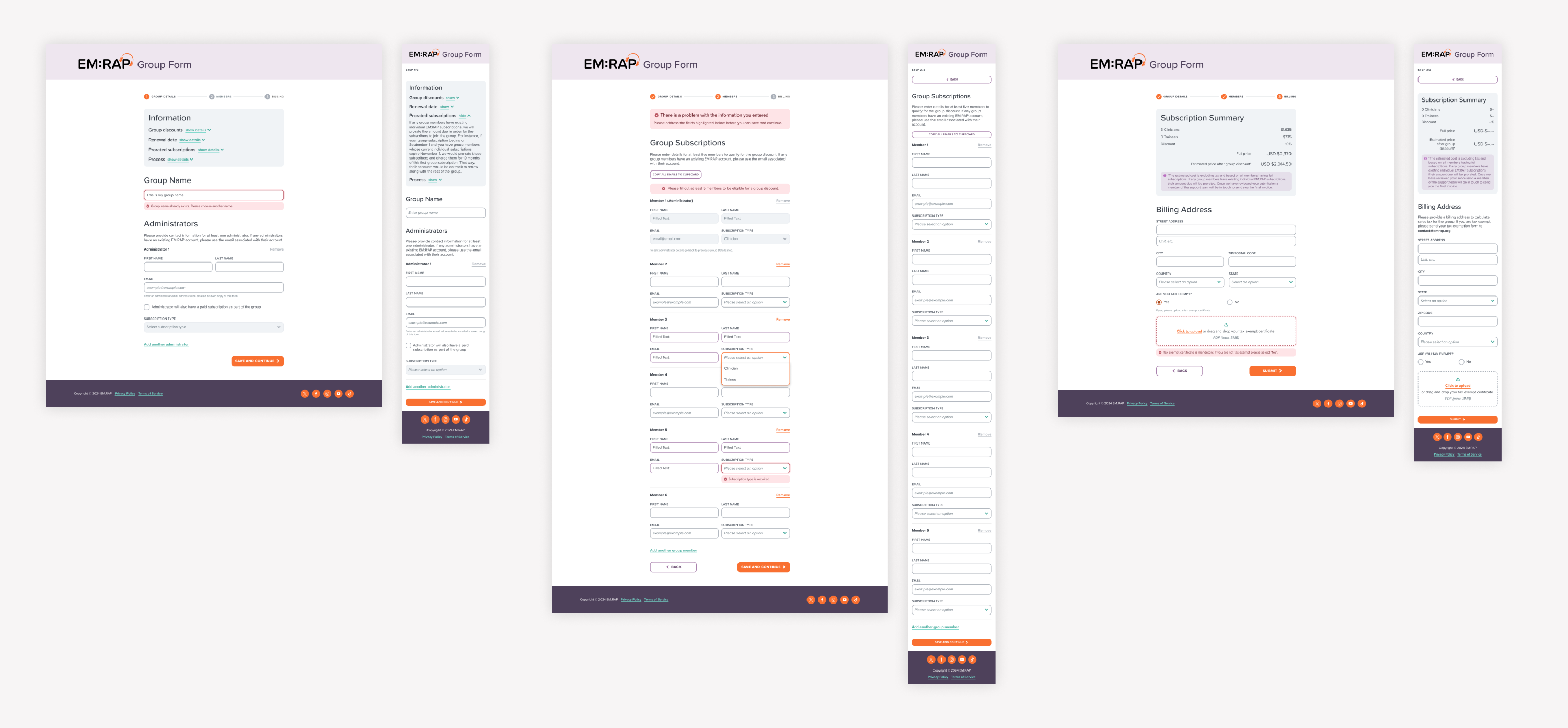 Revised design for the multi-step external group form.