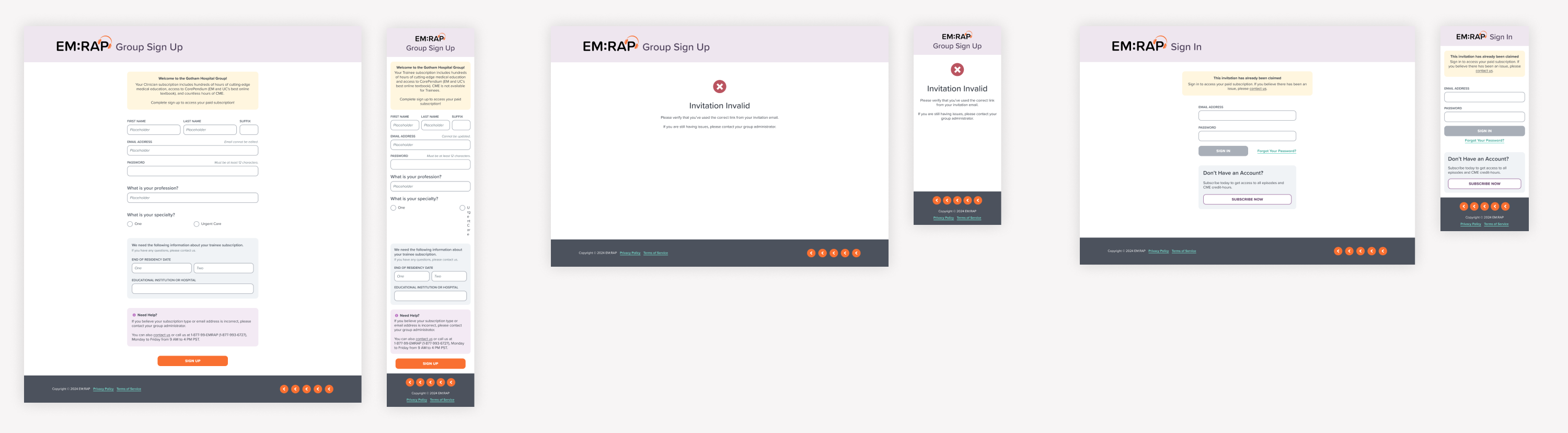 High-fidelity designs of the group invite redemption process.